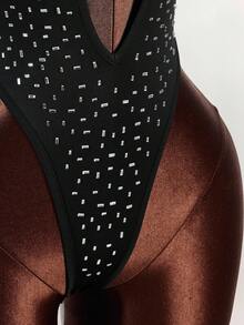 Bộ đồ liền thân hở lưng cổ chữ V sâu đính đá Rhinestone Y2K Amplova thời trang gợi cảm dành cho nữ, lý tưởng cho các bữa tiệc và tạo nên phong cách riêng. Bộ đồ liền thân đính đá Rhinestone màu hồng - màu đen - Xem 6