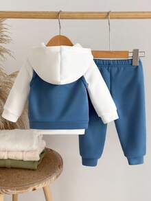 SHEIN 3pcs Toddler Boys Casual Long Sleeve Top, Sleeveless Jacket And Pants Set Fall Winter - Multicolor - View 2