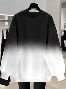 EMERY ROSE 流行渐变色常规版型女式加大码圆领运动衫 - 黑與白 - 查看 2