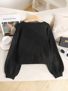 SHEIN كارديجان محبوك بأكمام طويلة وربطة عنق، يمكن ارتداؤه فوق قمصان بأزرار، مناسب للارتداء اليومي العادي - الأسود - مشاهدة 2