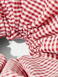 Maija Dây buộc tóc họa tiết kẻ caro kiểu dáng thường ngày - Đỏ - Xem 4