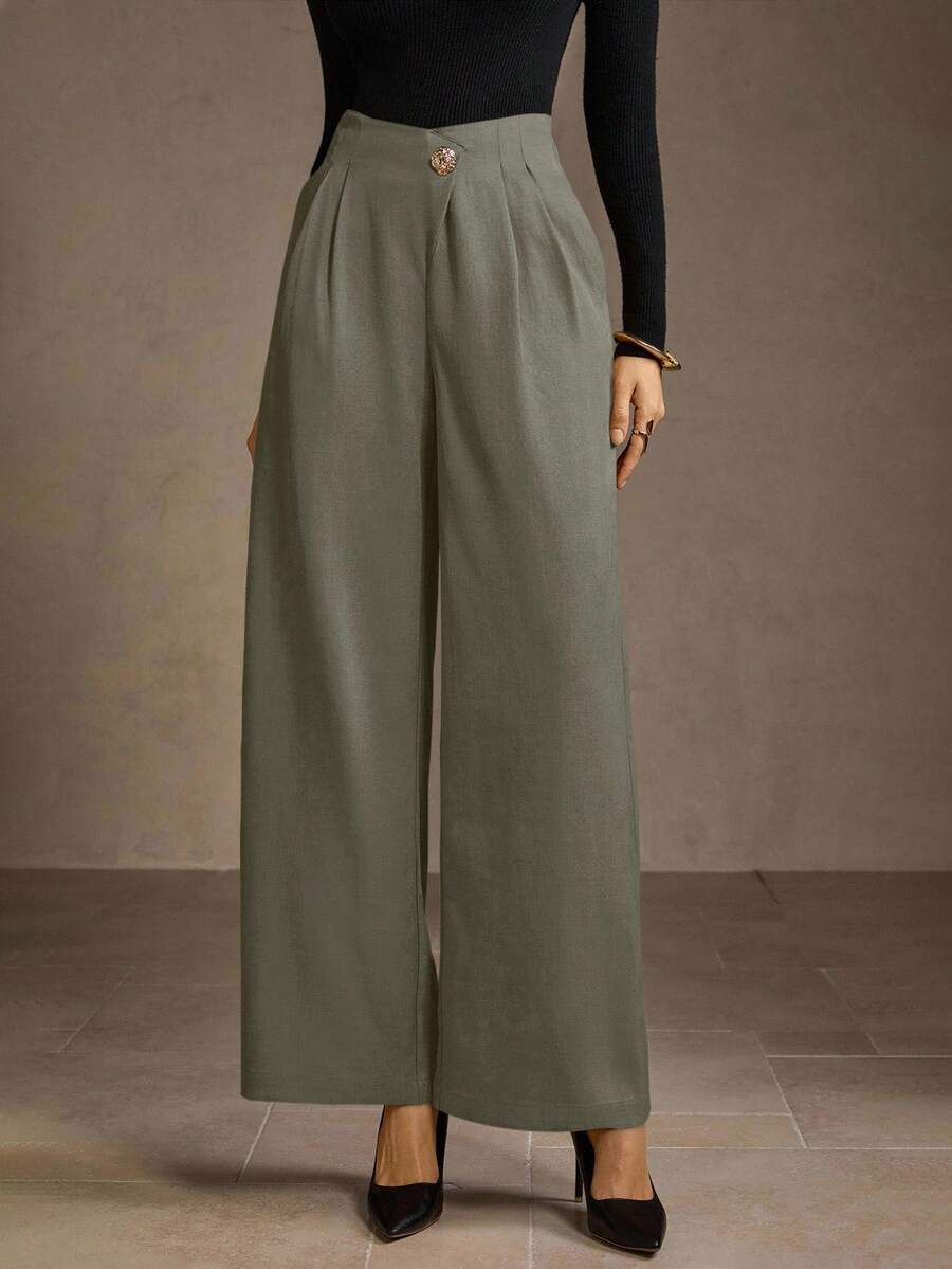 MOTF PREMIUM V WAIST SLANT POCKET WIDE LEG PANTS - Army Green - View 1