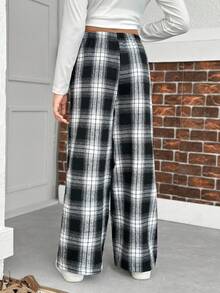 Sparklyn 2pcs/Set Tween Girls Casual All-Match Versatile Plaid Loose Wide Leg Pants, Suitable For School, Daily Wear, Home Fall Winter - Multicolor - View 2