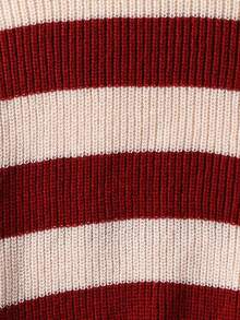 SHEIN 2 件套青少年女孩冬季针织服装，时尚休闲黑白条纹毛衣和针织裤套装 - 酒紅色 - 查看 5