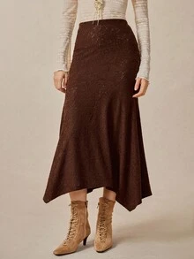 Florisole Women's Elastic Waist Asymmetric Hem Elegant Skirt - Brown - View 1