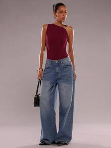 SHEIN BAE Mono sin mangas con decoración metálica de moda para mujer, verano - Burdeos - Ver 4