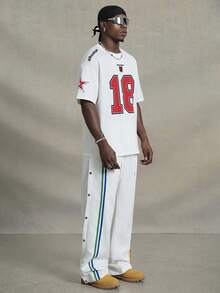 PAVTROS 男士宽松数字字母印花短袖平纹 T 恤、街头服饰、男友礼物 - 白色 - 查看 4