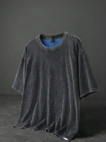 ROMWE MEN Street Life 男士做旧扎染短款 T 恤 - 黑色 - 查看 1