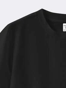 SHEIN 青少年男童纯色休闲百搭舒适圆领短袖 T 恤，适合通勤、上学、日常休闲、度假、运动、春夏季 - 黑色 - 查看 6