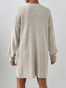 EURMUSE V Neck Long Sleeve Mini Sweater Dress - Apricot - View 3