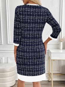 EMERY ROSE Váy vải tuýt thanh lịch tay 3/4 thời trang dành cho nữ - Xanh đậm - Xem 2