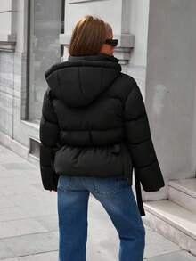 EURMUSE Casual Style, Premium Quality Utulity Pocket With Sting Detailed Puffer Winter Coat - Black - View 3