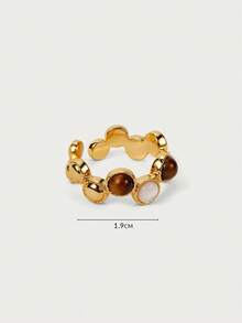 Glisma 18K Gold-Plated Open Ring, Unique Design Finger Ring For Women,Work,Casual,Shopping,Vintage,PREMIUM,Metallic/Texture,Western Jewelry,Old Money,Gemstone,Outfits,Fall/Autumn/Winter,For Mom/Women/Girl/Mother,Premium - Gold - View 6