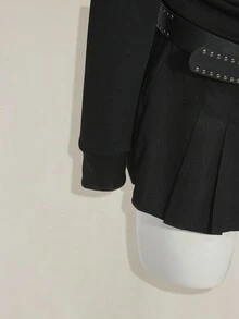 SHEIN ICON Y2K 女款万圣节哥特图案黑色秋冬翅膀印花长袖拉链前开休闲连帽衫 - 黑色 - 查看 10