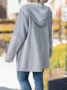 SHEIN CURVE+ Jacke in Große Größen mit strukturierten Einsätzen, Frontreißverschluss und Kapuze mit Kordelverschluss für den Lässig-Stil