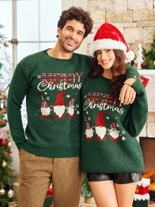 Manfinity VCAY 男士圣诞元素图案针织毛衣，略宽松套头衫，适合秋冬季节，尽显新年魅力 - 綠色 - 查看 8