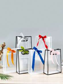 1/5/10个装透明礼品袋，简约镂空提手设计PVC礼品包装袋，适用于派对 - 白色 - 查看 3