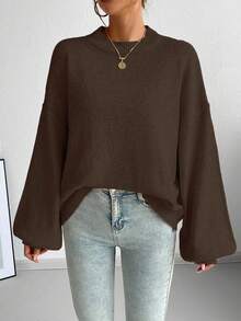 SoleilVie Casual French Style Loose Fit Crew Neck Long Sleeve Knit Sweater, Versatile For Autumn/Winter - Coffee Brown - View 4