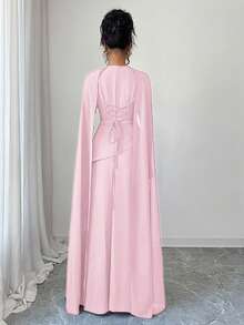 Elenzga Women's Elegant Middle Eastern Style Vintage French Chic Dress, Featuring Layered Skirt, Adjustable Cinched Waist, Flared Sleeves, And Shoulder Drapes, Suitable For Parties, Autumn/Winter