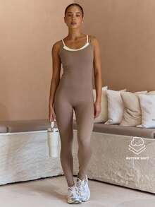 Musera Sport Combinaison-pantalon sport à double couche contrastée, élégante, décontractée, active, pour le sport, le gymnase, la rentrée scolaire, le pilates, l'hiver - Multicolore - Voir 1