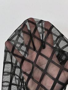 SHEIN Clasi Mesh Patchwork Elegant Commuter Versatile Black Mini Dress With Long Sleeves Fall Clothes For Women Going Out Outfit,Dresses For Women Party