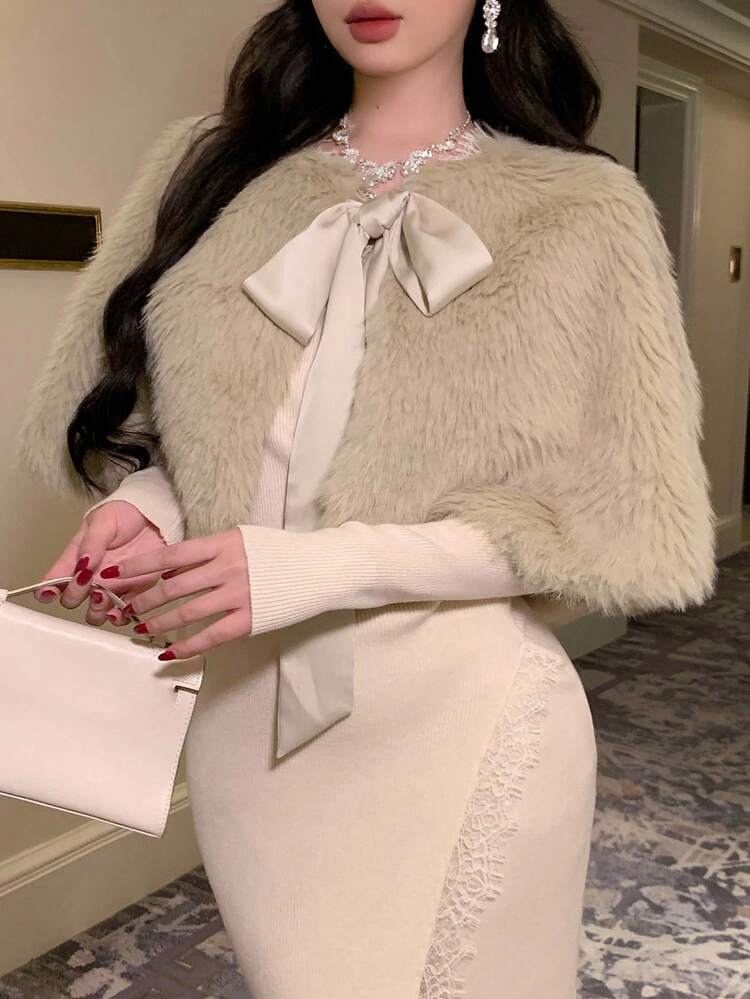 Women's Elegant Solid Color Faux Fur Jacket, Autumn/Winter Women Coats