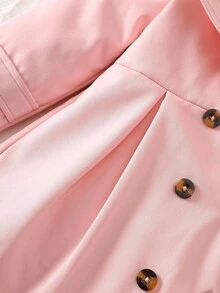 Elladie kids 女童粉色针织纹理复合保暖连帽长袖双排扣中长款防风外套，适合秋冬季日常穿着、外出、度假和聚会。