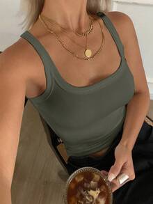 DAZY 女士纯色休闲商务背心，夏季新品 - 軍綠色 - 查看 2