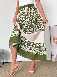 SHEIN Chân váy chữ A họa tiết Paisley hình ô đơn giản thanh lịch dành cho nữ - Nhiều màu - Xem 7