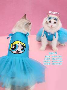 THE POWERPUFF GIRLS X SHEIN 1pc Cartoon Character Cosplay Pet Dress With Headpiece, Cat/Dog Clothes, Size XXS-XXXXL, Blossom, Bubbles, Buttercup Cosplay - Multicolor - View 6