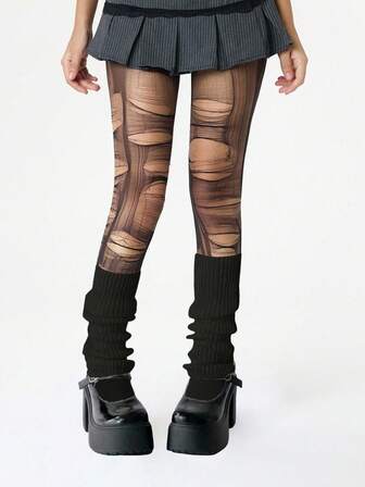 Grunge Punk 1 Pair Punk Style Tornado Pattern Red Fishnet Socks + 1 Pair Y2K Star Pattern Leg Garter, Suitable For Daily, Dance Party, Tight Fit Socks Combination