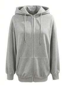 SHEIN 女士宽松休闲开襟卫衣 - 灰色 - 查看 5