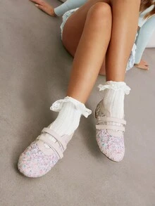 Solezae 女款花卉芭蕾平底運動鞋-休閒混種款 | 透氣編織設計 | 全天雲感舒適 - 彩色 - 查看 5