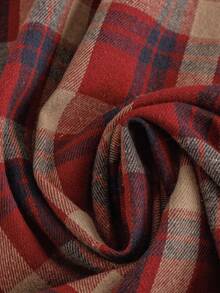 SHEIN LUNE 大码女式红棕色格子束腰荷叶边领前纽扣复古休闲日常连衣裙，秋冬 - 彩色 - 查看 5