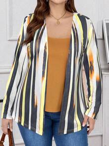 EMERY ROSE Plus Size Women's Spring/Summer 2 In 1 Striped Print Fall T-Shirt - Multicolor - View 6