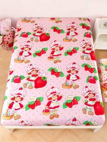 Strawberry Shortcake X SHEIN 1 Ga trải giường in hình hoạt hình, chất liệu mềm mại, phù hợp với nhiều kích cỡ giường, thoáng khí và ấm áp, thích hợp cho giường đơn/đôi/cỡ Queen/King của trẻ em, ý tưởng quà tặng. - Đỏ - Xem 4