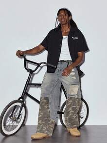 MODCRASH Men's Summer Short Sleeve Polo Shirt, Letter Print Fashionable Casual Shirt