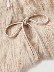 SHEIN MOD Women's Fashionable & Elegant Faux Fur Coat, Autumn Winter, Halloween , Christmas Party, New Year Women's , Thanksgiving, Party , Elegant For Party, Luxury, Women's Winter Coat, Tie Front, - Apricot - View 10