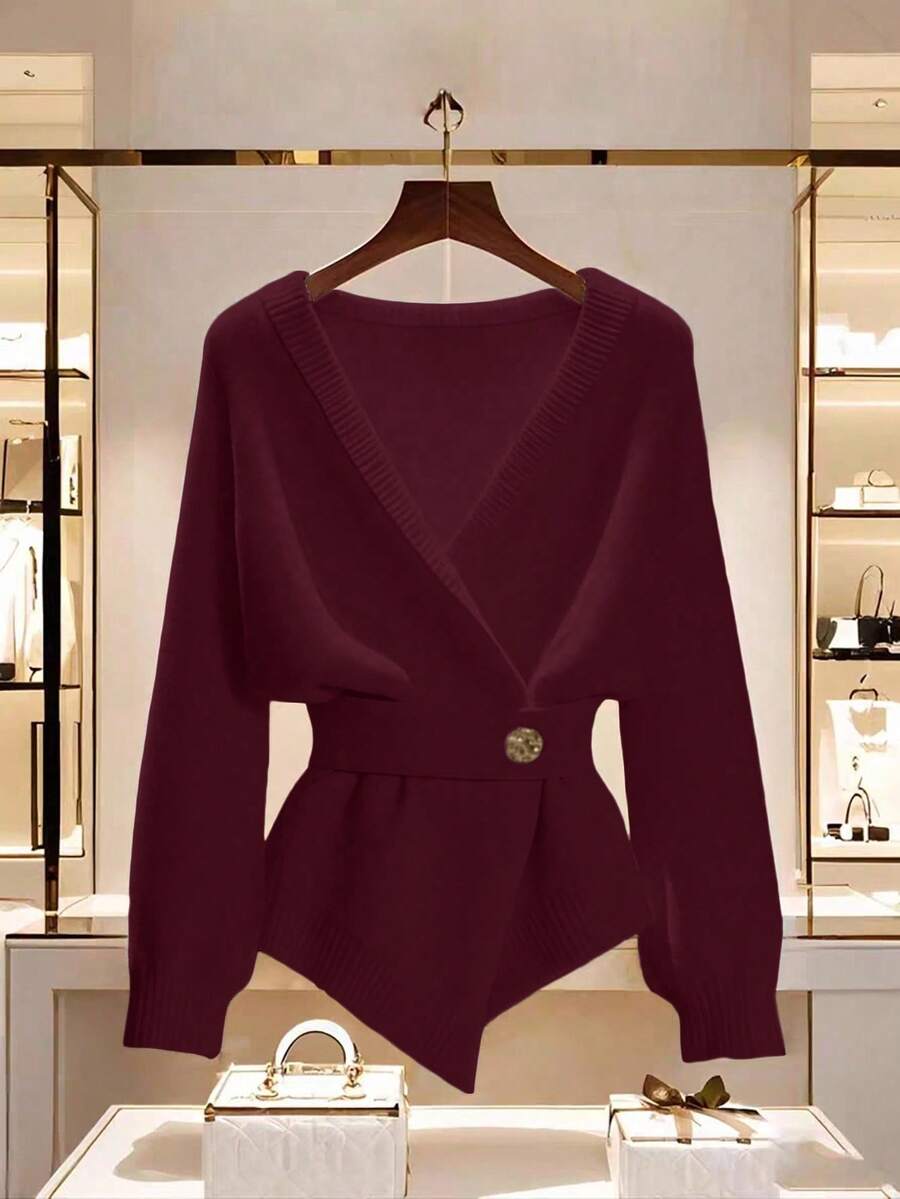 Franclia Nouveau cardigan blanc élégant et polyvalent de haute qualité pour femmes, pour l'automne/hiver - Rouge foncé - Voir 1