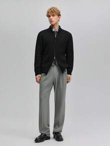 OFFICEAU Men's Turtleneck Solid Color Zip-Up Sweater, Long Sleeve, Simple & Fashionable, Suitable For Work Commute And Casual Wear, Autumn/Winter, Old Money