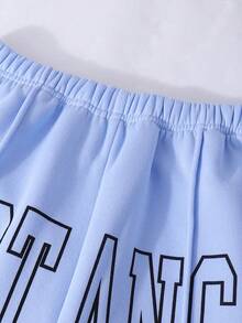 Sparklyn 2 件套青少年女孩休闲长袖印花上衣和宽松长裤套装，适合日常休闲穿着 - 藍色 - 查看 6