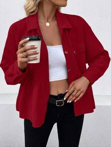 EMERY ROSE Chaqueta regular con volantes de fantasía casual para mujer - Rojo - Ver 4