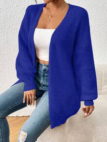 EMERY ROSE Women's Casual Solid Color Drop Shoulder Long Sleeve Cardigan - Royal Blue - View 4