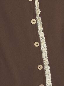 Women's Casual Contrast Trim Puff Sleeve T-Shirt, Summer - Brown - View 5