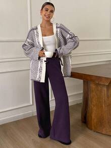 DAZY 2pcs/Set Women Knitted Loose Long Sleeve Pants Pajama Set, Autumn/Winter, Fall Clothes - Grey - View 8
