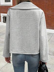 Struktiv Women's Oversized Collar Decorated Button Long Sleeve Overcoat - Light Grey - View 2