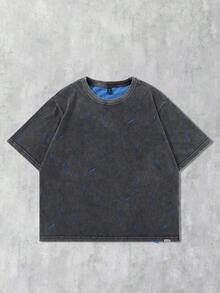 ROMWE MEN Street Life 男士做旧扎染短款 T 恤 - 黑色 - 查看 3