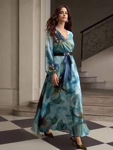 ZEYLAH Women's Elegant Floral Print Dress - Blue - View 5