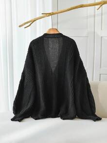 SHEIN CURVE+ Plus-Size Black Knitted Women's Sweater Cardigan, Suitable For Autumn And Winter Sweater Cardigan/Autumn /Winter, For Woman