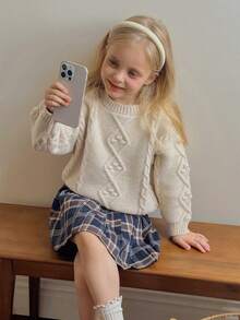 Emery Rose Kids Emery Rose Kids Young Girl Beige Long Sleeve Sweater, Cute & Versatile Winter Clothing For Baby Girls Fall - Apricot - View 8